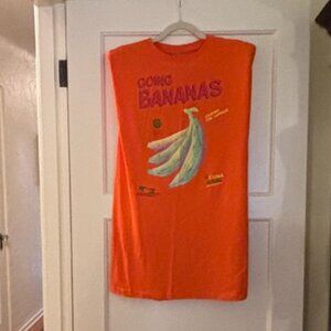 FUN- Farm Rio bright orange playful cotton tunic "going bananas" dress size S